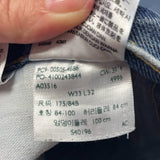 Levi's Mens 33 X 32 505 100% Cotton Regular Fit Straight Leg Denim Blue Jeans