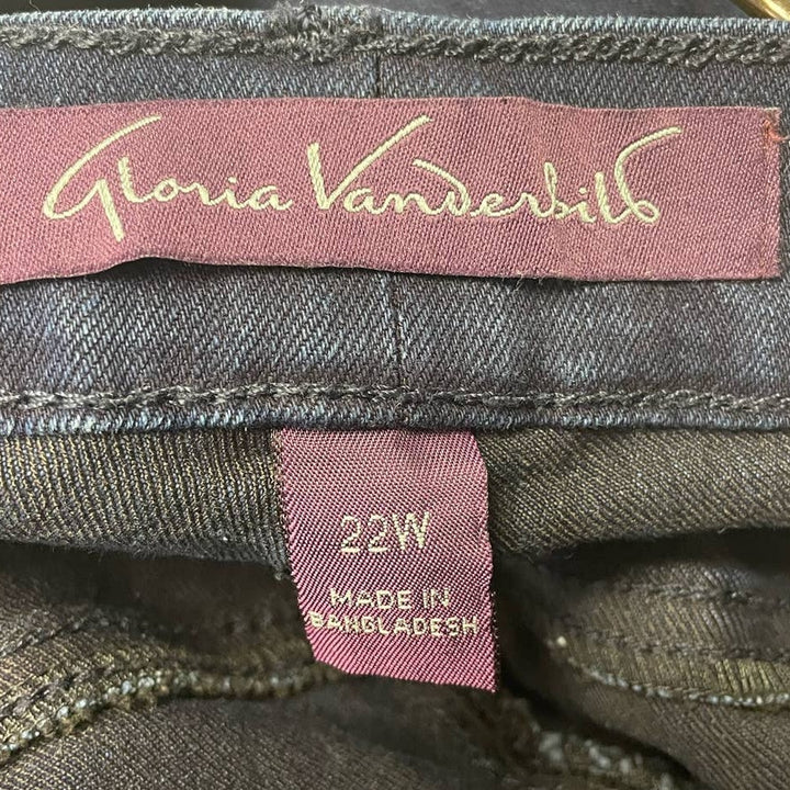 Gloria Vanderbilt 22W Amanda Flat Front Stretch Cotton Denim Blue Jeans Pockets