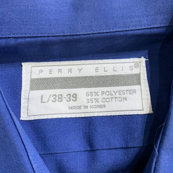 Perry Ellis Large PolyBlend Long Sleeve 38/39 Mens Blue Formal Tuxedo Shirt