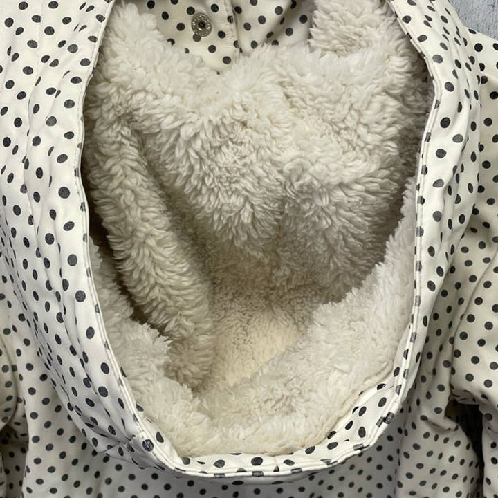 C&amp;C California Girls Small Faux Fur Lined Warm Hooded Snap Up Polka Dot Raincoat