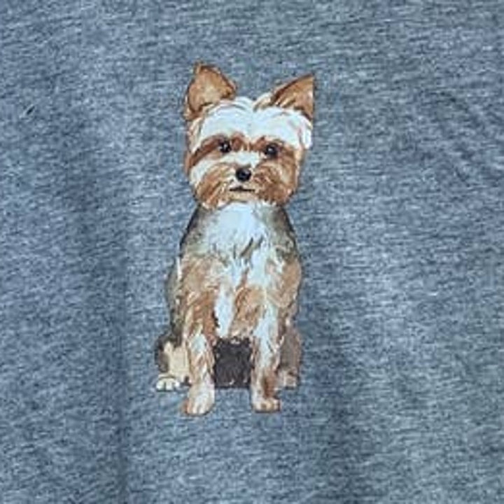 Hand Printed Upcycled Child XL Size 14-16 Yorkshire Terrier Yorkie Puppy Dog Tee