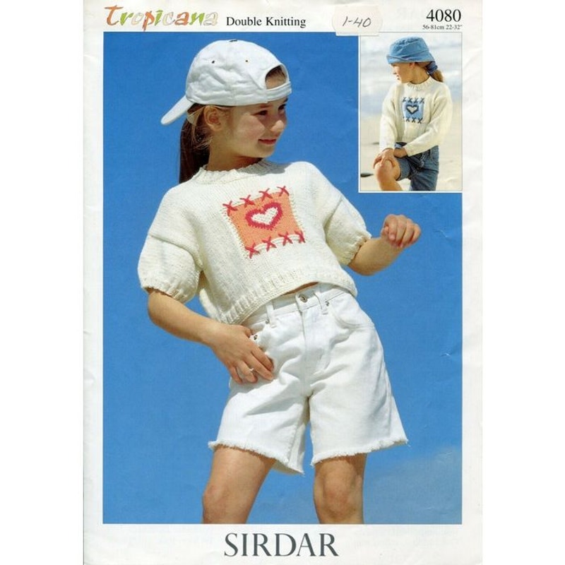 New Sirdar 4080 Tropicana Child Pullover Heart Sweater Double Knitting Pattern
