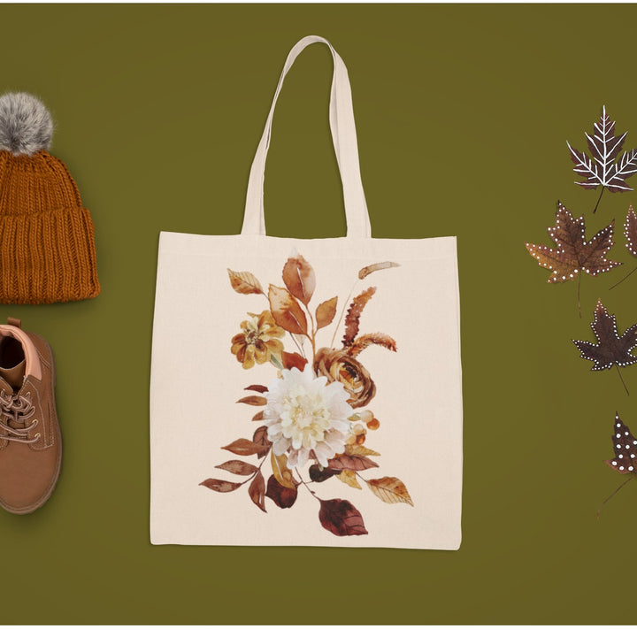 New Hand Printed Back to School Large Fall Flower Bouquet Teacher Gift Tote Bag