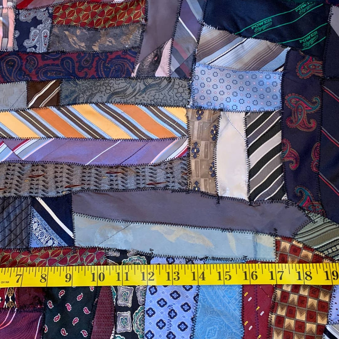 Handmade Upcycled Vintage Necktie Silk Polyester Pieced Quilt Block Fabric Sq
