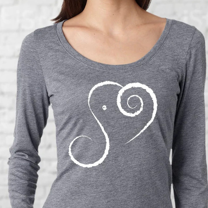 New Womens Small Hand Printed Elephant Long Sleeve PolyCotton Scoop Neck Tee