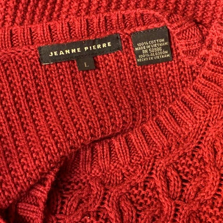 Jeanne Pierre Large 100% Cotton Long Sleeve Loose Weave Hand Wash Red Sweater