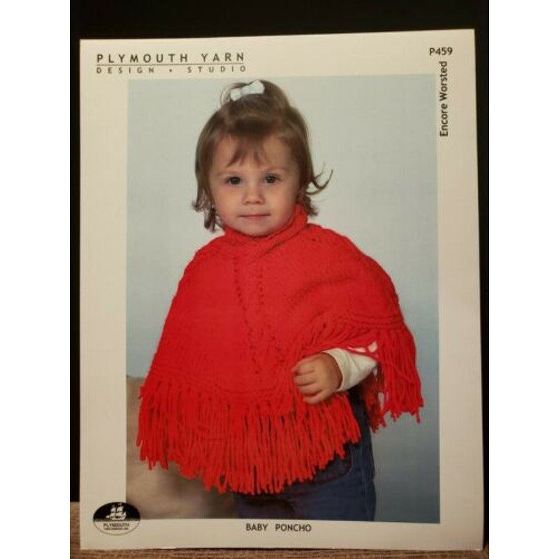 New Plymouth Yarn Encore Worsted Baby Poncho Knitting Pattern P459