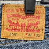 Levi's Mens 33 X 32 505 100% Cotton Regular Fit Straight Leg Denim Blue Jeans