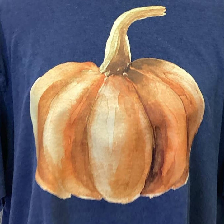 Hand Printed XL Upcycled Short Sleeve Giant Fall Pumpkin 100% Cotton Shirt