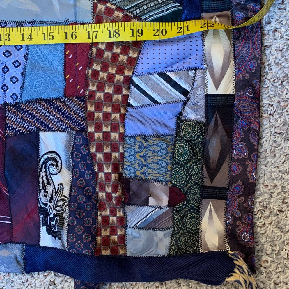 Handmade Upcycled Vintage Necktie Silk Polyester Pieced Quilt Block Fabric Sq