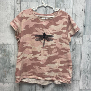Hand Printed Upcycled Child XL (14/16) Dragonfly Short Sleeve Pink Camo Tee