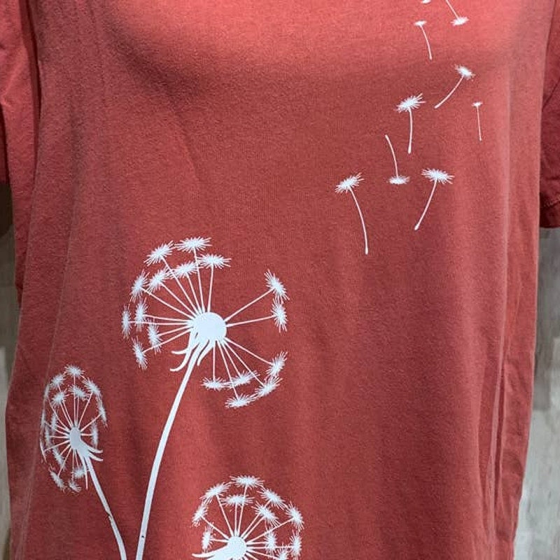 Hand Printed Upcycled Large Dandelion Flower Wish V-Neck 100% Cotton Tee
