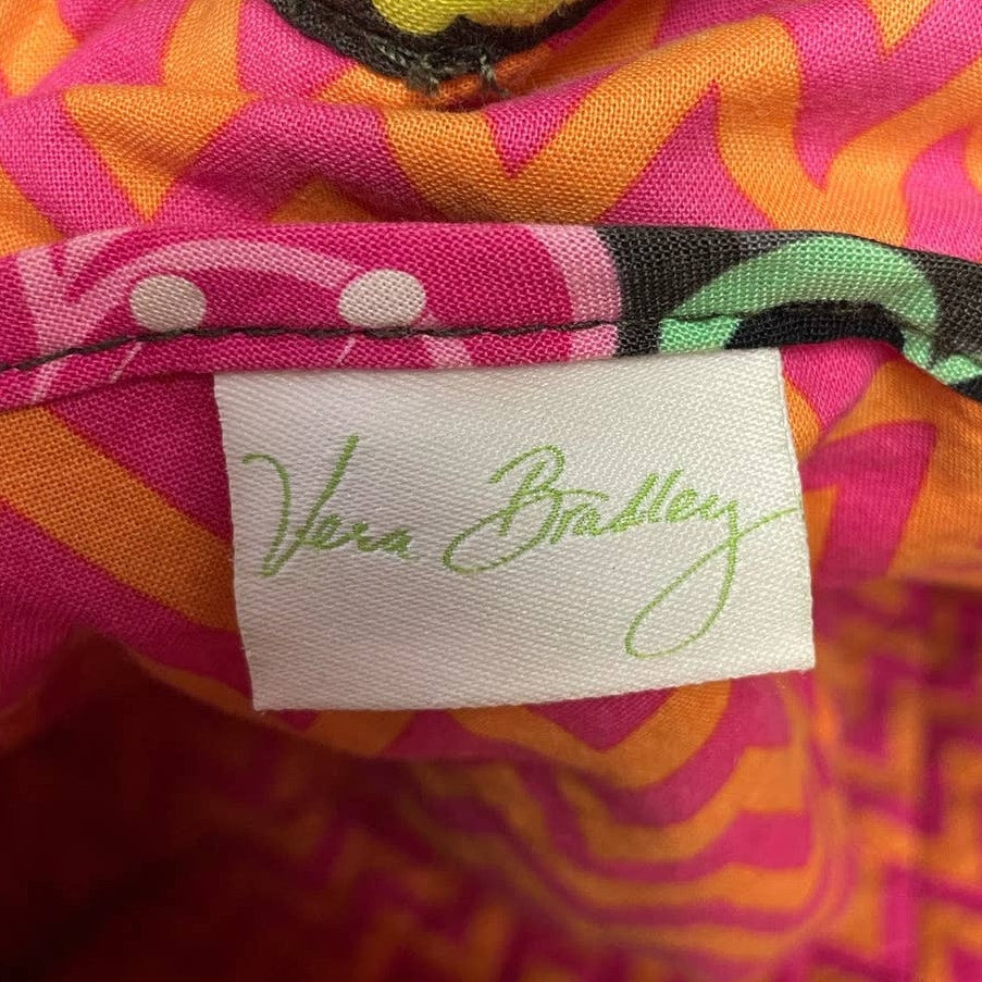 Vera Bradley Gray Pink Yellow Floral Quilted Fabric Handbag Purse Inside Pockets