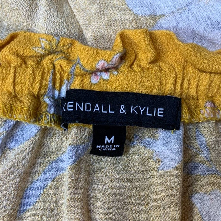 Kendall &amp; Kylie Medium Off Shoulder Cropped Long Sleeve Floral Boho Top Blouse