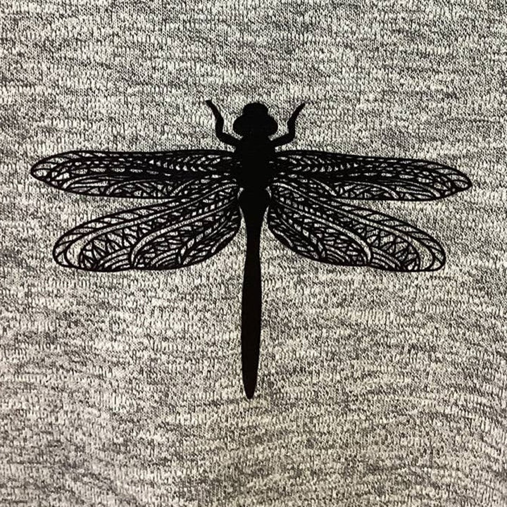 Hand Printed Upcycled Youth Small Dragonfly Long Sleeve Crew Neck Raglan Sweater
