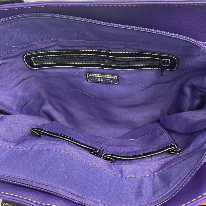 Rosetti Faux Leather Purple Double Braided Handles Handbag Purse Bag w Pockets