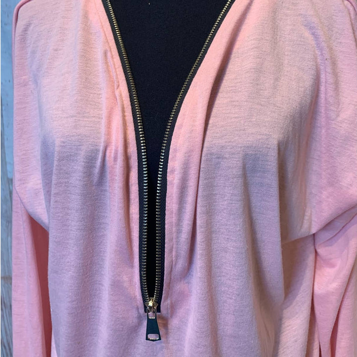 NWT Sumhoo XXL Pretty Pale Pink Lightweight Long Sleeve Neckline Zipper Top
