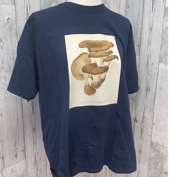 Hand Printed Upcycled XL Pleurotus Spodoleucus Oyster Mushroom Short Sleeve Tee