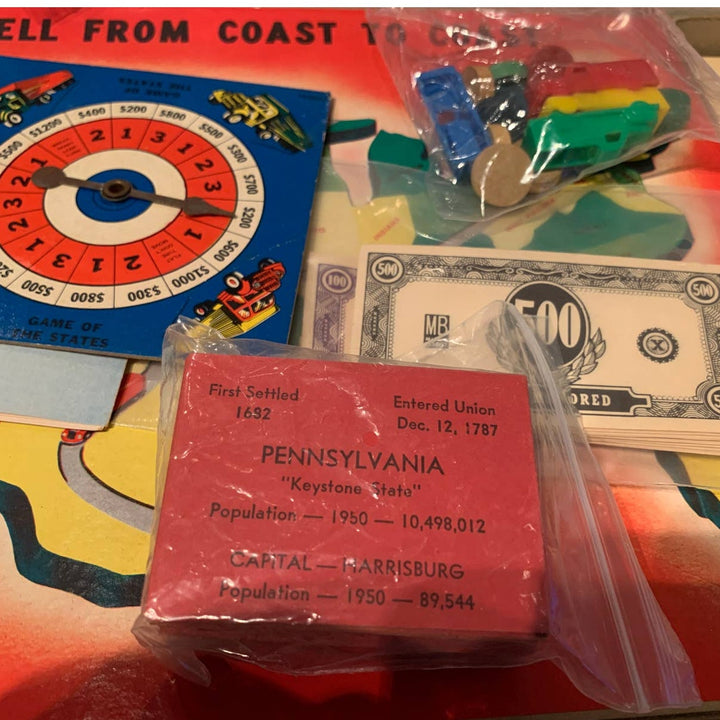 Vintage 1954 Milton Bradley Game of 48 Continental States Board Game Complete