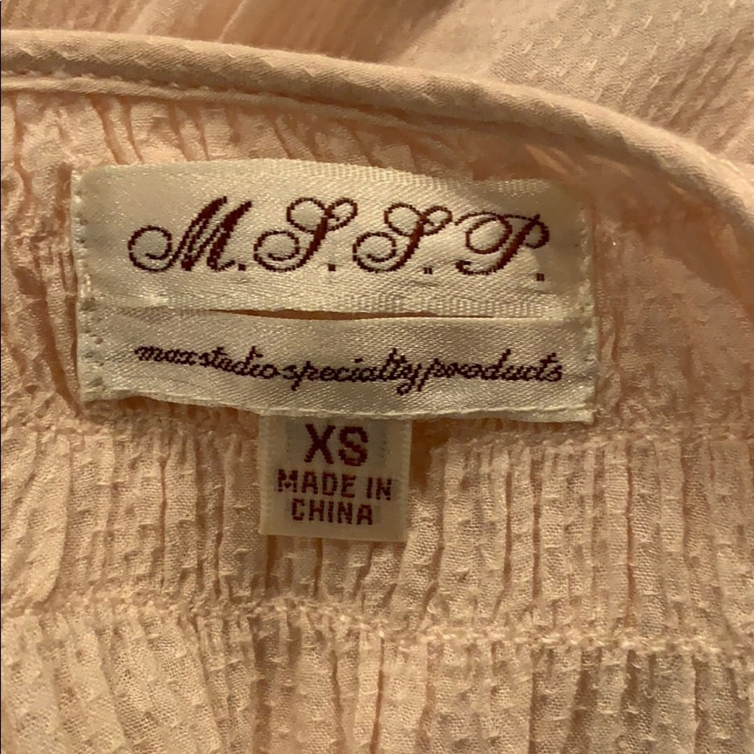 Max Studio MSSP Womens XS Cream Beaded Long Sleeve Rayon Pouf Shoulder Blouse