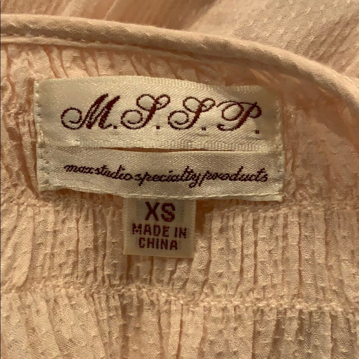 Max Studio MSSP Womens XS Cream Beaded Long Sleeve Rayon Pouf Shoulder Blouse
