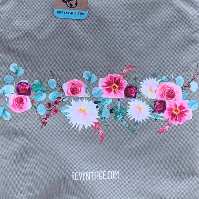 Upcycled Hand Printed Flower Peony Aster Floral Saving the Planet Tote Bag