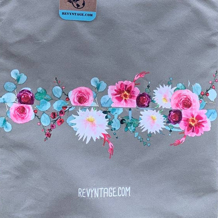 Upcycled Hand Printed Flower Peony Aster Floral Saving the Planet Tote Bag