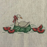 Handmade Counted Cross Stitch Goose on Watermelon Ready for Framing Whimsy Art