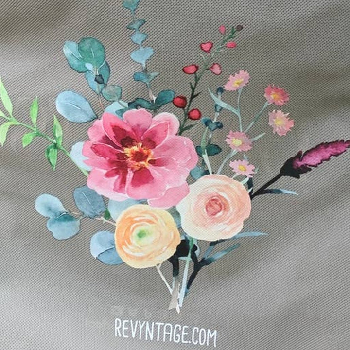 Upcycled Hand Printed Summer Flower Peony Aster Eucalyptus Floral Tote Bag