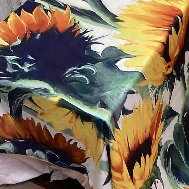 Sunflower Print Floral Polyester Blend 56" by 50" Tablecloth or Wall Tapestry
