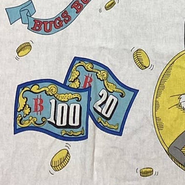 2yds Vintage 1988 Warner Bros Inc Bugs Bunny Money 100% Cotton Fabric Remnant