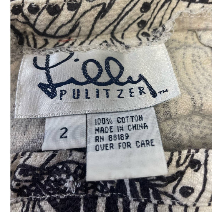 Lilly Pulitzer Size 2 Navy Blue Fish Side Zip 100% Cotton Textured Pants Pockets