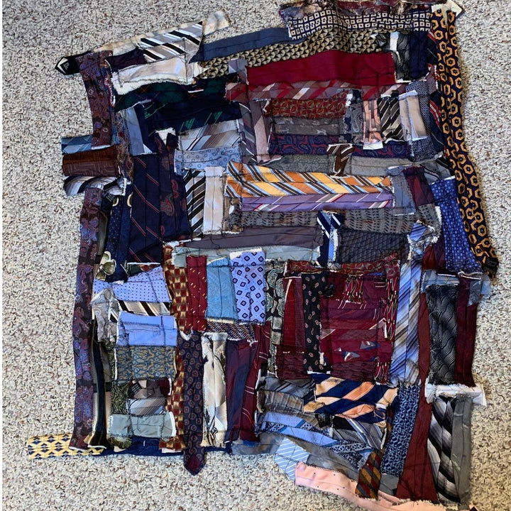 Handmade Upcycled Vintage Necktie Silk Polyester Pieced Quilt Block Fabric Sq