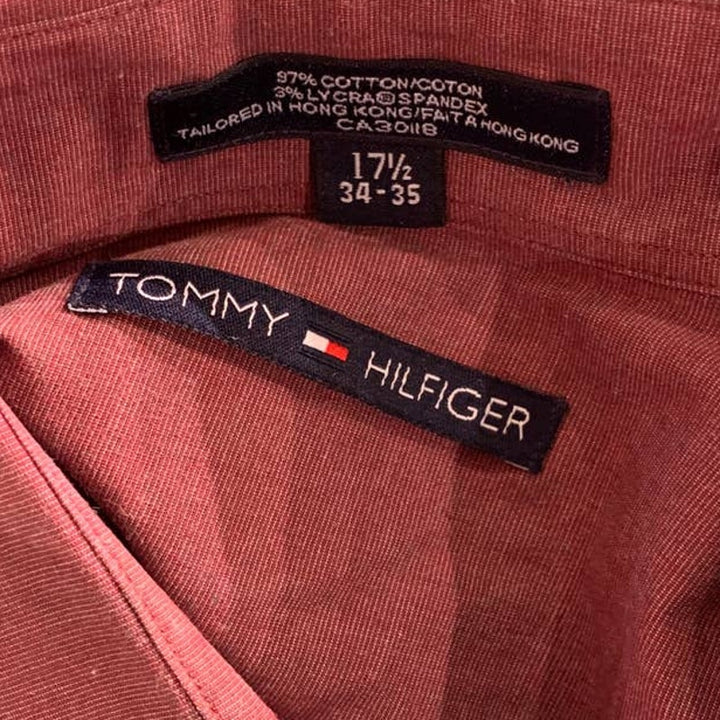 Tommy Hilfiger Mens XL 17.5 Long Sleeve 34/35 Wine Casual Button Down Shirt