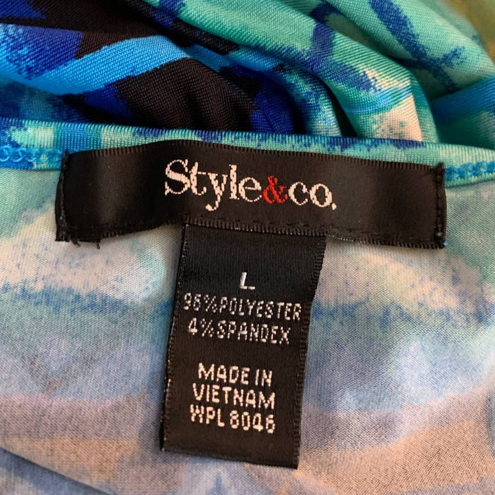 Style &amp; Co Large Stretch Polyester Flutter Sleeve Geometric Side Ruched Top