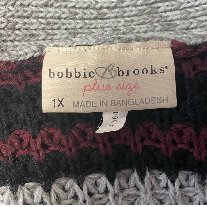 Bobbie Brooks 1X Long Sleeve Striped 100% Acrylic Long Open Cardigan Sweater
