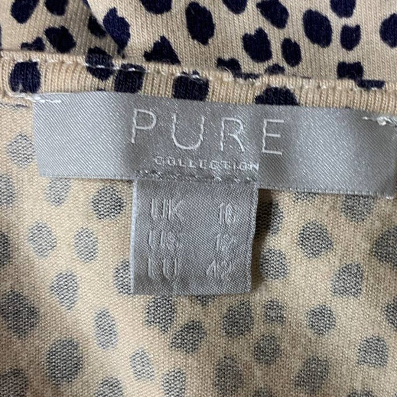 Pure Collection Size 12 Polka Dot 3/4 Sleeve Faux Wrap Lightweight Top Blouse