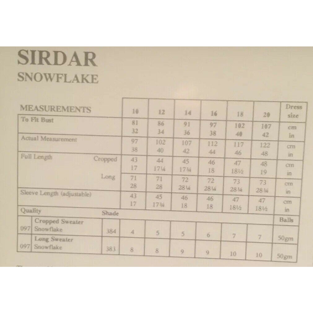 New Sirdar 5516 Snowflake Ladies Pullover Cropped Sweater Knitting Pattern