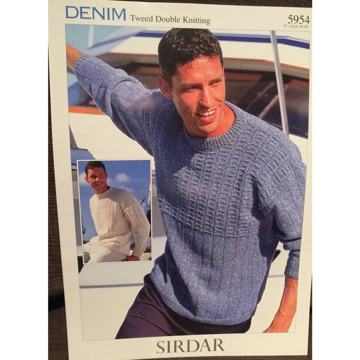 New Sirdar 5954 Denim Tweed DK Double Knitting Mens Pullover Sweater Pattern