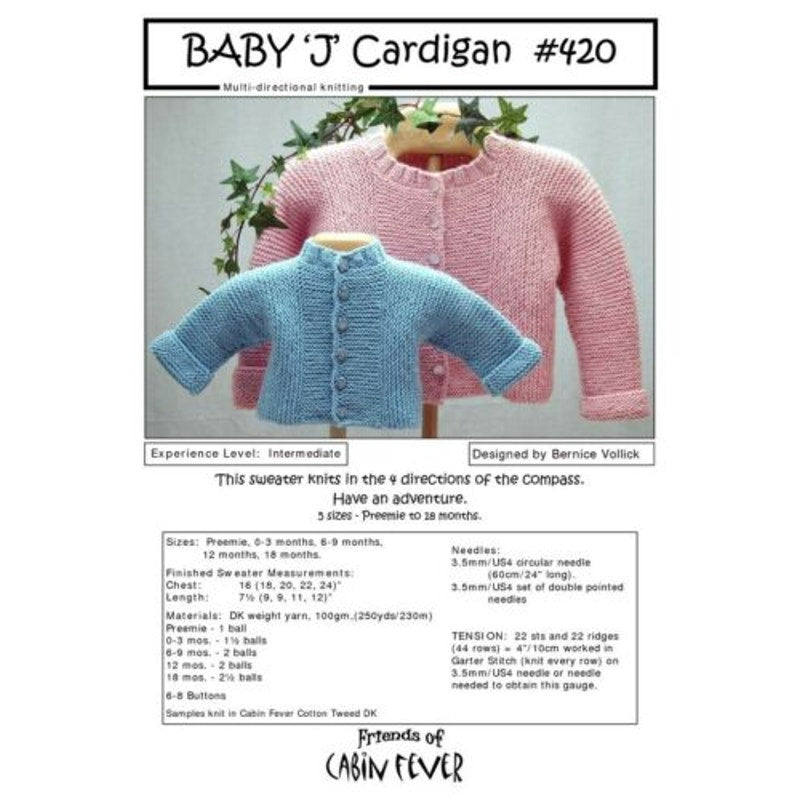 New Bernice Vollick Cabin Fever 420 Baby J Cardigan Sweater Knitting Pattern