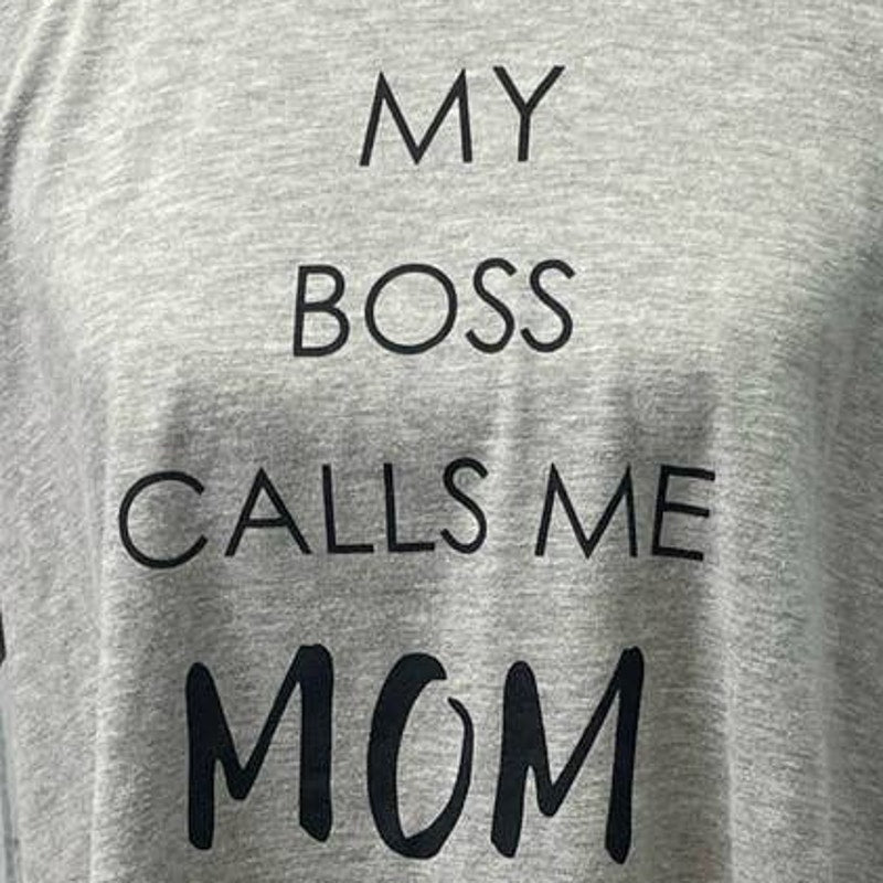 AVON Womens Size 1X My Boss Calls Me Mom Short Rolled Sleeve Crew Neck Tee