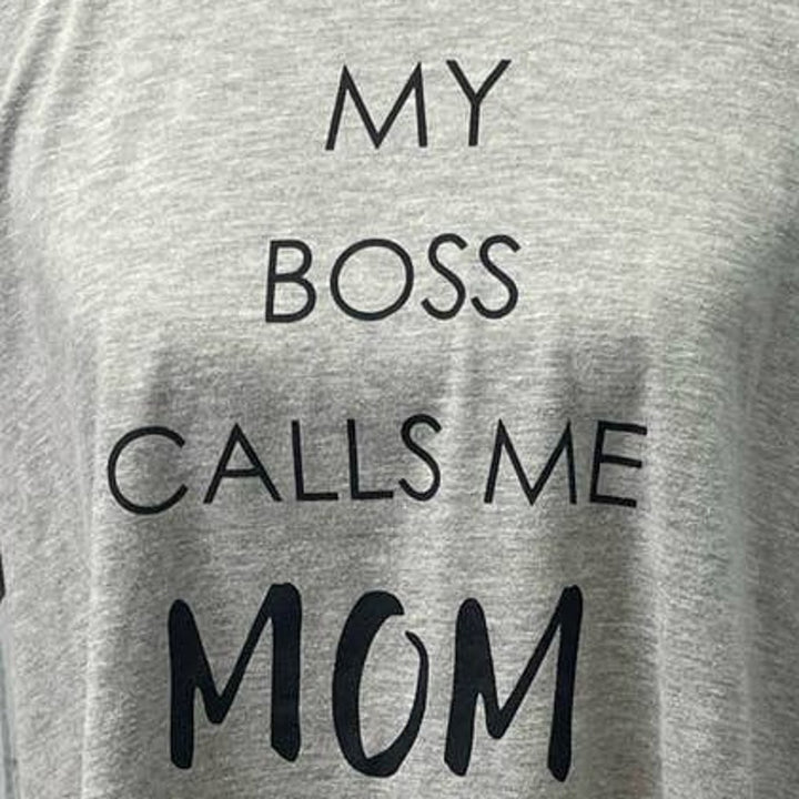 AVON Womens Size 1X My Boss Calls Me Mom Short Rolled Sleeve Crew Neck Tee
