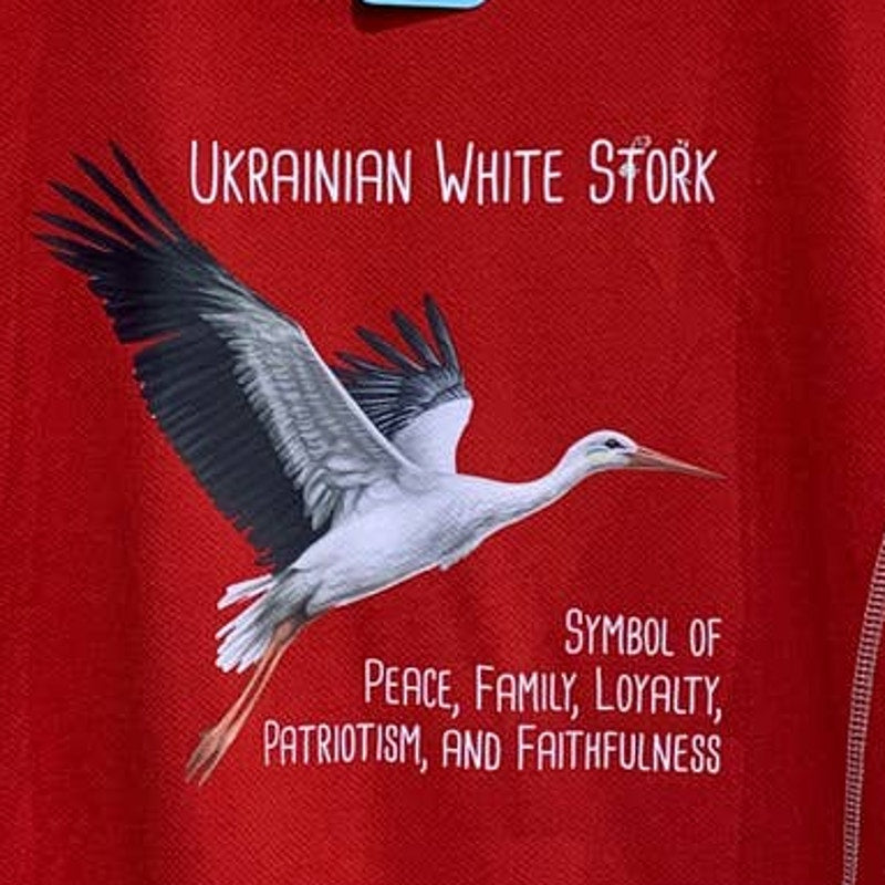 Upcycled Hand Printed Mens Medium Ukraine Peace Stork Bird Slava Ukraini Tee