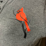 Hand Printed Upcycled Womens Medium Cardinal Short Sleeve 1/4 Button Soft Top
