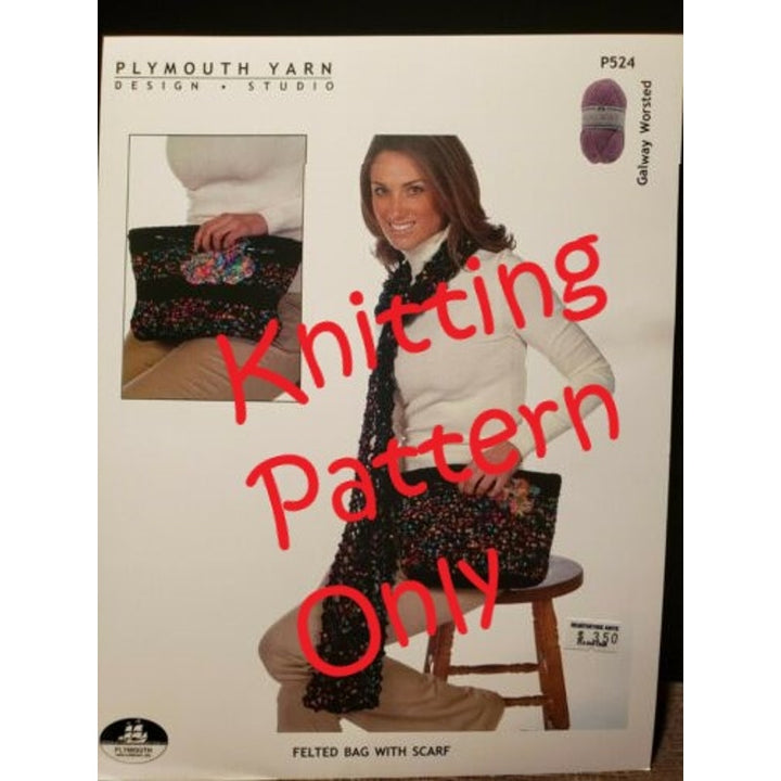 New Plymouth Yarn P524 Galway Worsted Felted Bag with Scarf Knitting Pattern