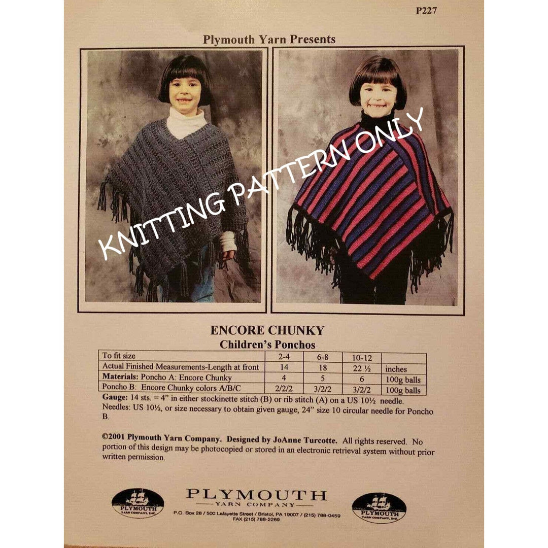 NWT Plymouth Yarn Company P227 Encore Chunky Children&