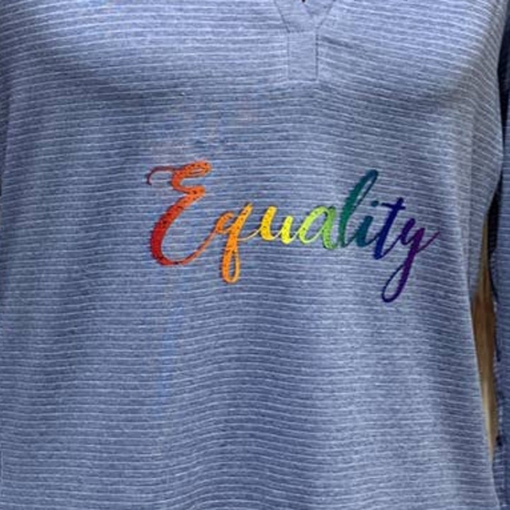 Hand Printed Upcycled Womens Medium Equality Rainbow Pride Athletic Top Shirt