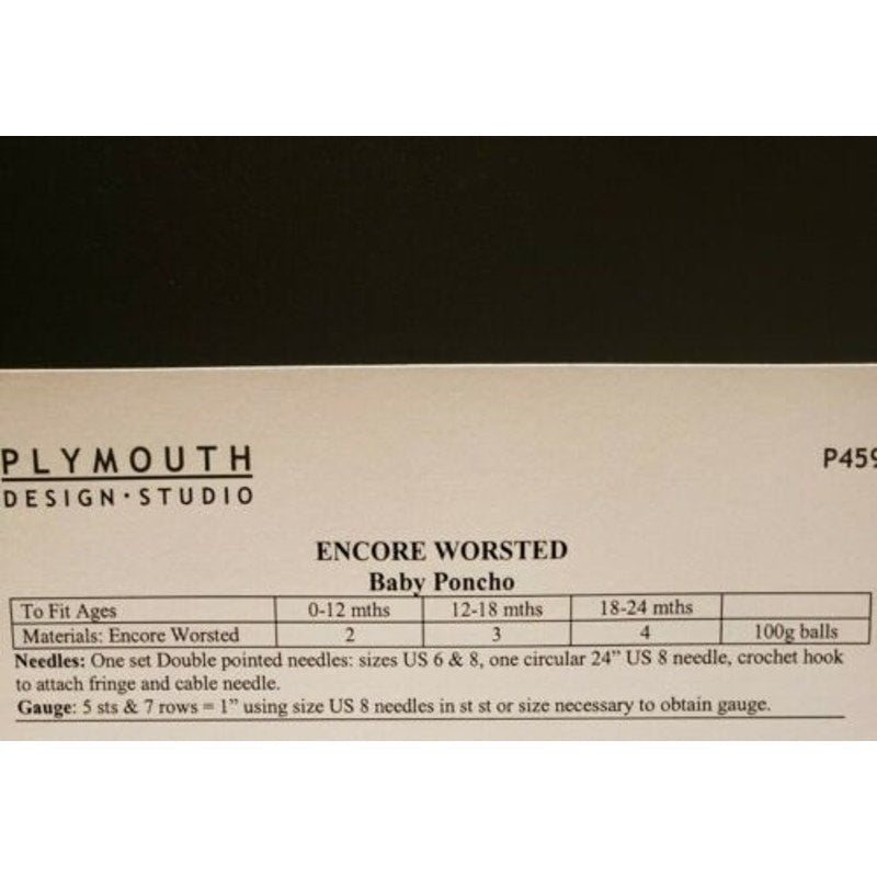 New Plymouth Yarn Encore Worsted Baby Poncho Knitting Pattern P459