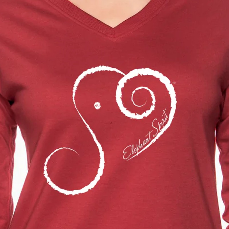 New Hand Printed Medium Elephant Spirit 100% Cotton V-Neck 3/4 Sleeve T-Shirt
