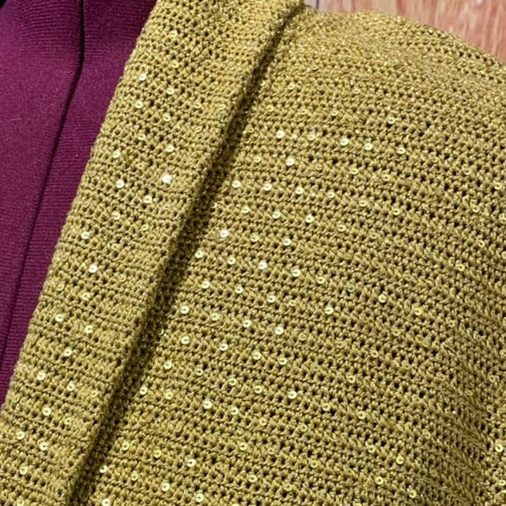 Jones New York Signature Woman 2X Gold Sequin Cotton Blend Knit Sweater Blazer